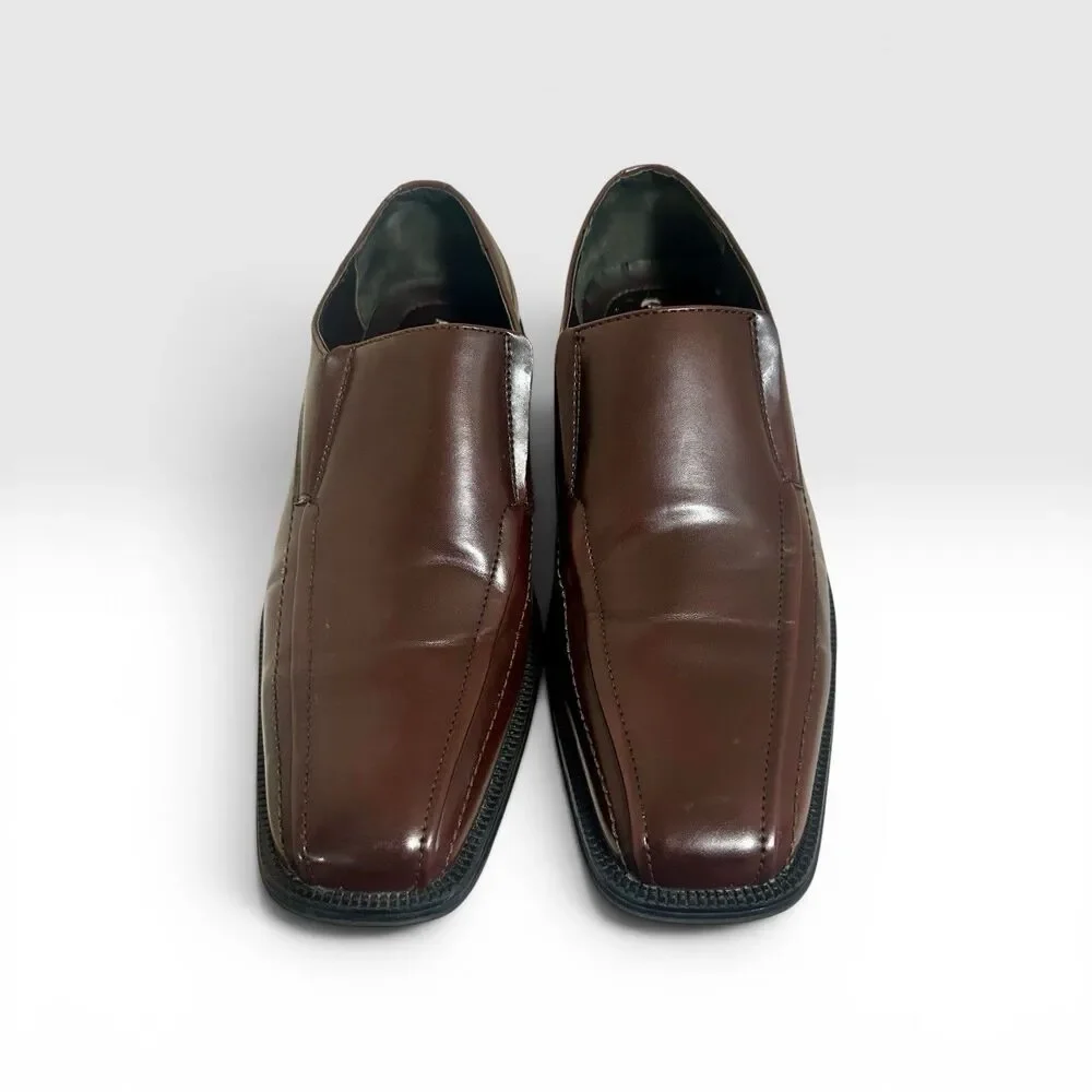 Alfani Ascher Men’s Brown Slip On Dress Shoes Square Toe Loafers Size 11.5 M